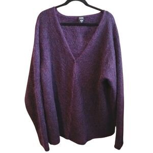 Eileen Fisher Mohair Wool Fuzzy Long Cardigan Duster Sweater Purple Sz Large